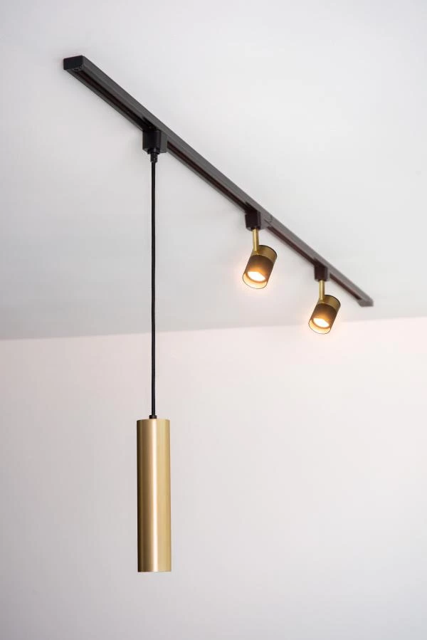 Lucide TRACK FLORIS pendant - 1-circuit Track lighting system - 1xGU10 - Matt Gold / Brass (Extension) - ambiance 7